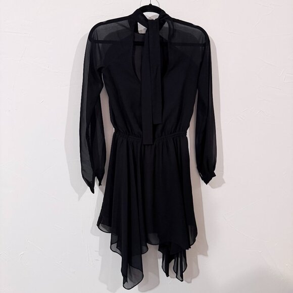 BCBGeneration Black Sheer Long Sleeve Dress – Size XXS, Asymmetrical Hem - Picture 1 of 8